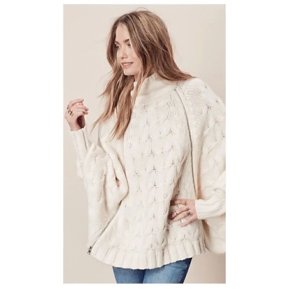 Lovestitch Olympia Ivory Lagenlook, Oversized, Fisherman, Cable Knit Sweater S M